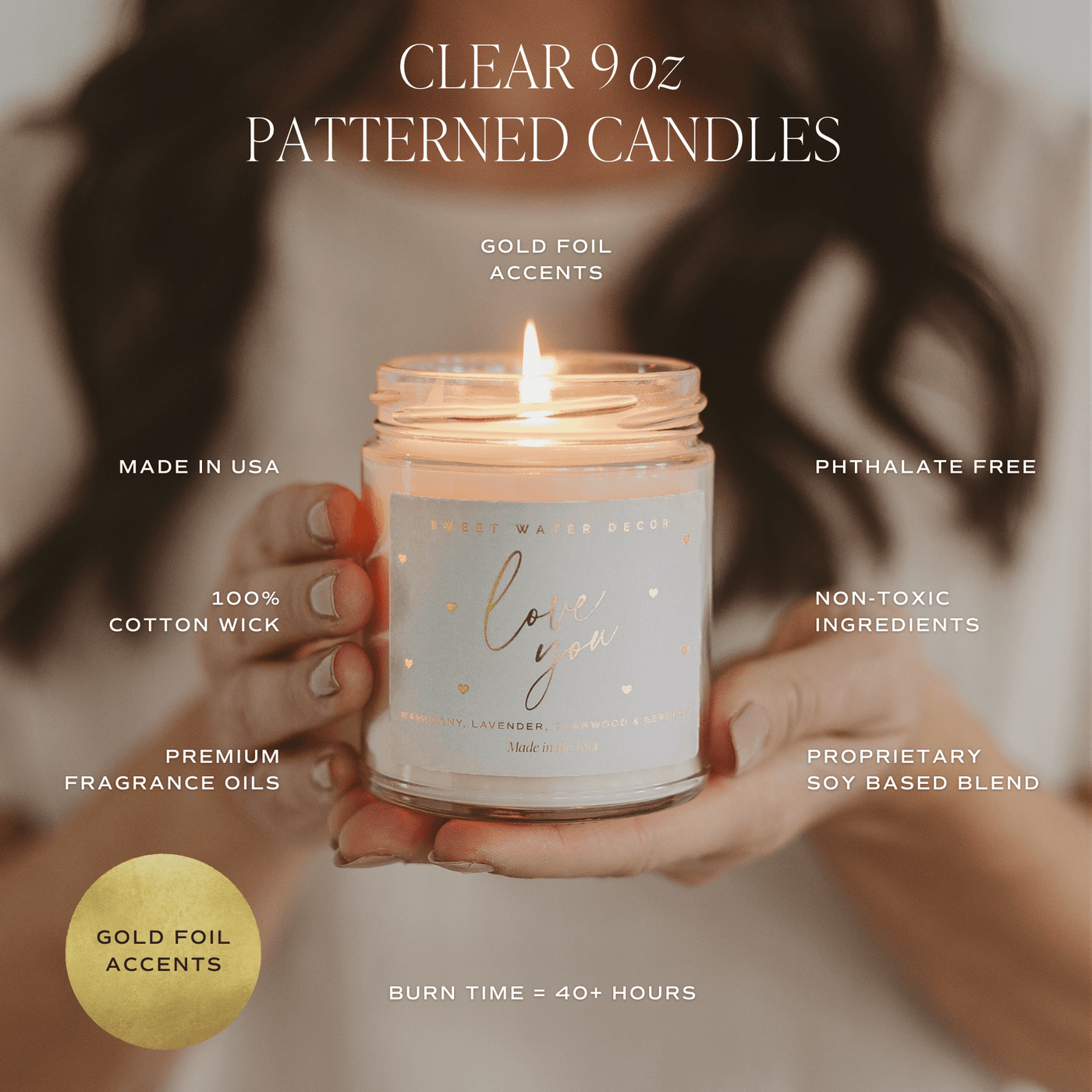 Love You Soy Patterned Candle - Clear Jar - 9 oz