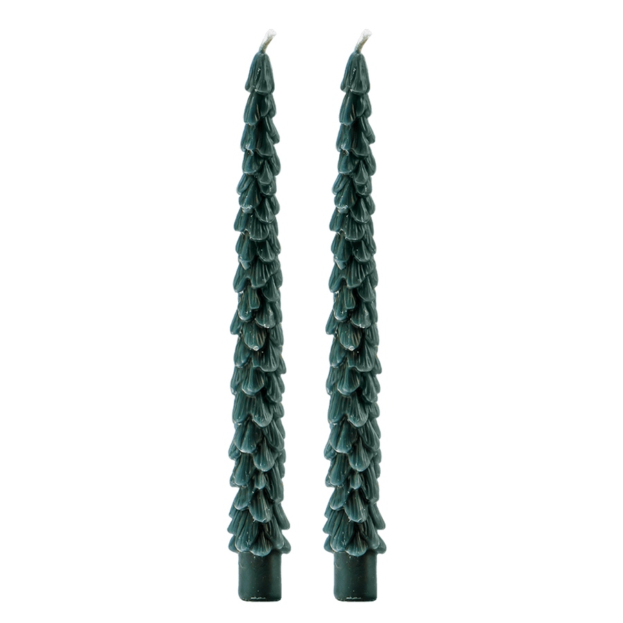 Green Tree Taper Candles - Set of 2
